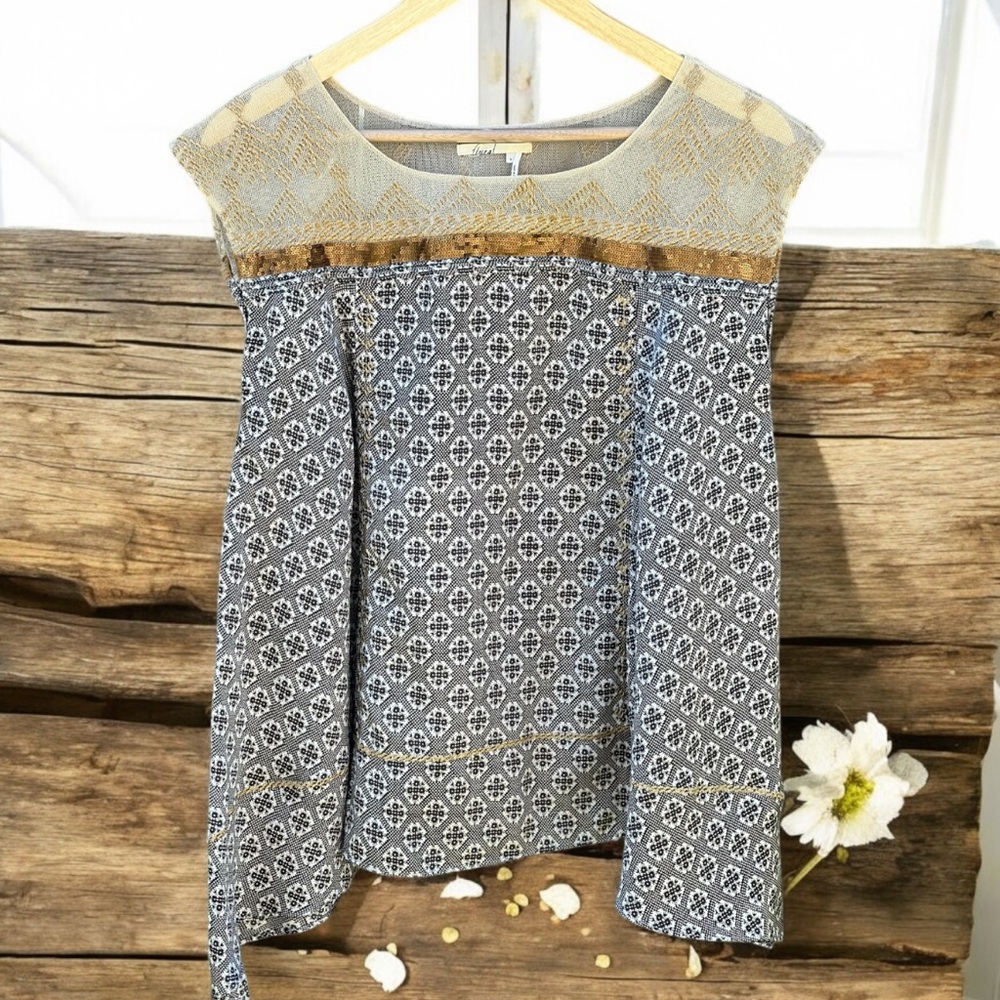 Anthropologie  Floreat Gold Stream Blouse